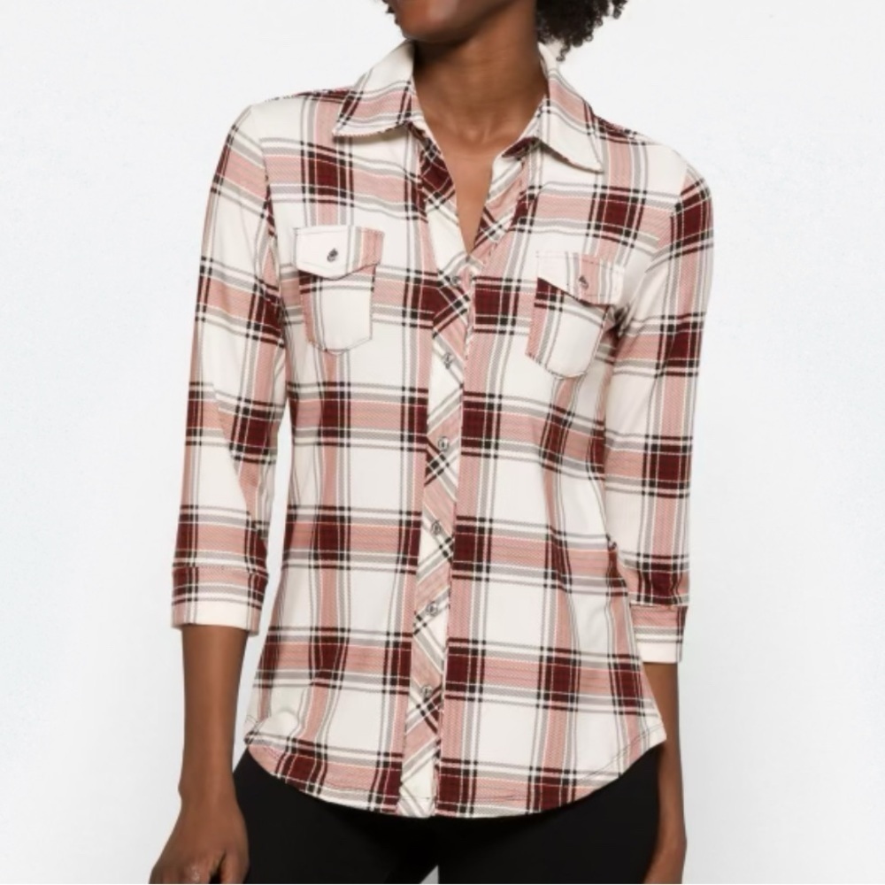 Market & Spruce Balsman Knit Plaid Button-Up Shirt Sz M - Picture 5 of 7